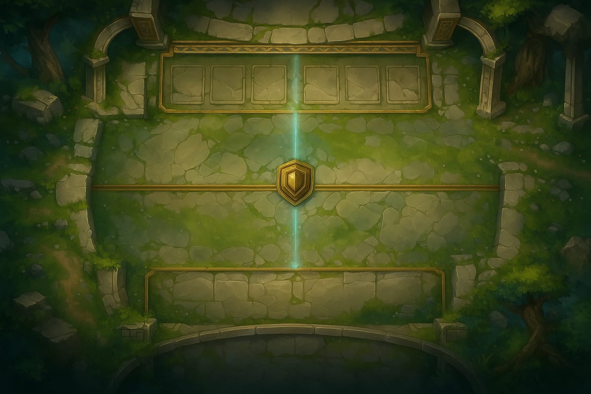 Card Clash arena battle board, a stone and grass playing field