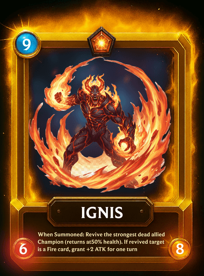 Ignis, a legendary Fire clan card from Card Clash: Legends Arena